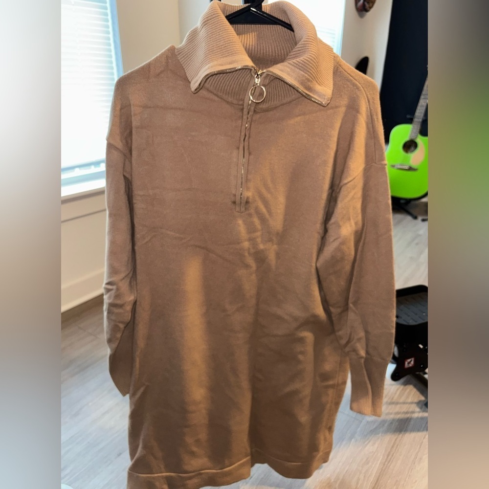 Blu Pepper Women’s Zip-Up Tan Sweater Dress size XL